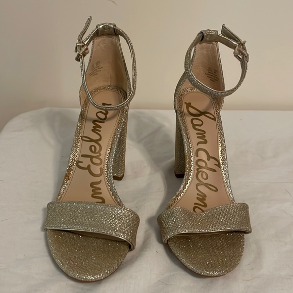 Sam Edelman Yaro Glittery Open Toe Strap Block Heels in Jute Glam Mesh Size 6.5 - Picture 2 of 12